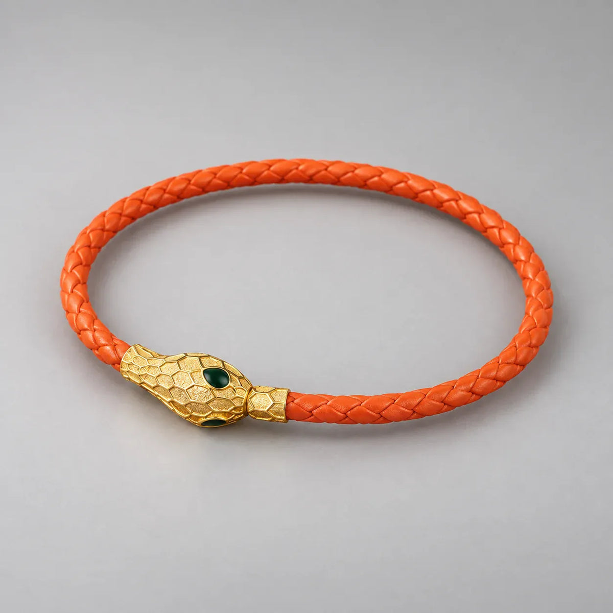 Bracelet Tressé Tête de Serpent Orange · doré / 16 cm