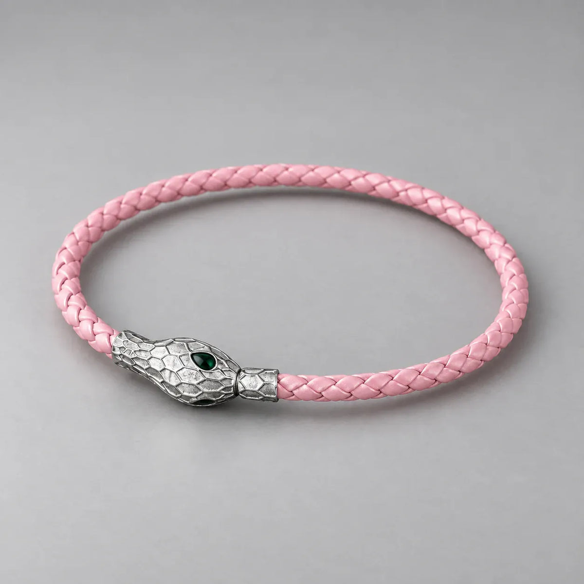 Bracelet Tressé Tête de Serpent Rose · argenté / 22 cm