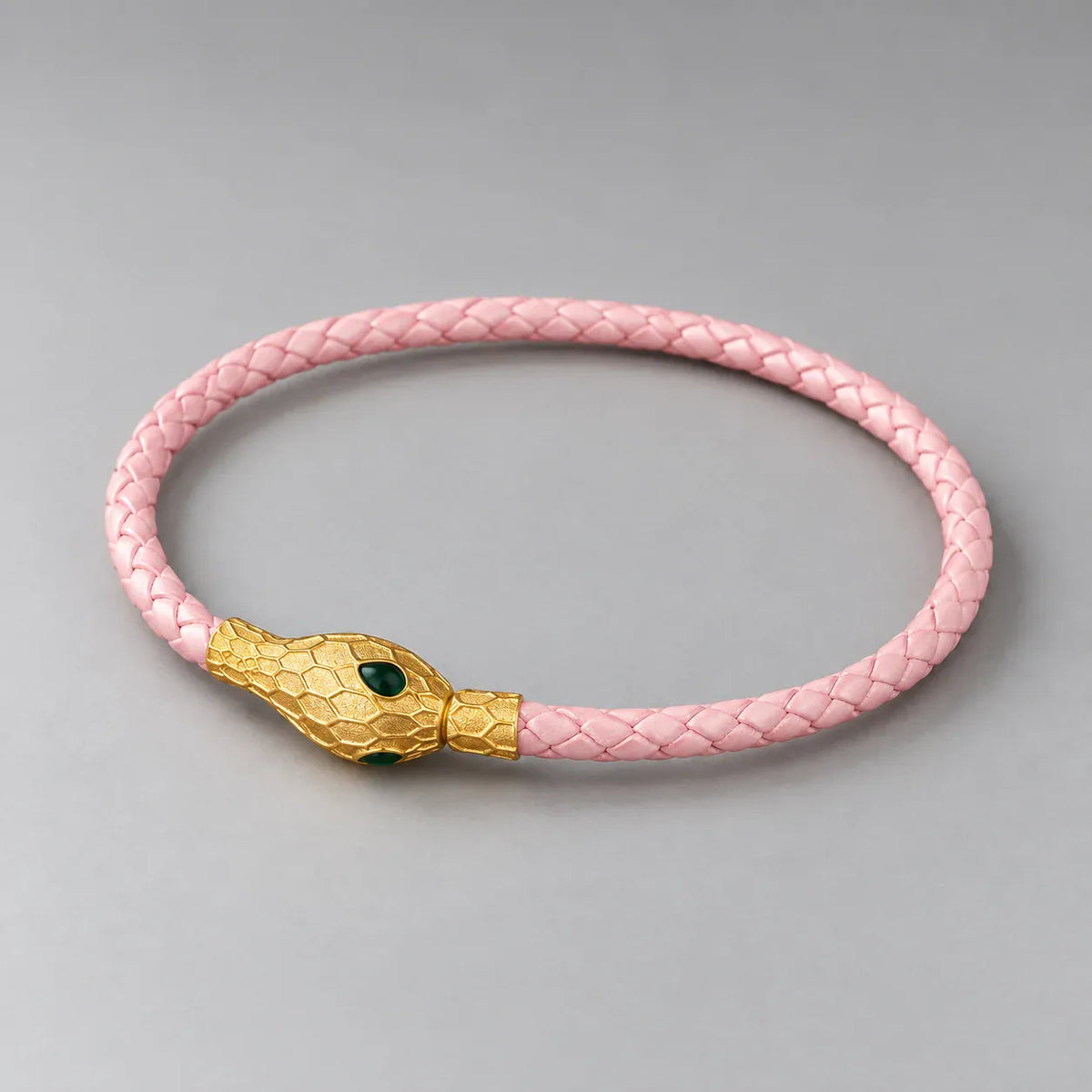 Bracelet Tressé Tête de Serpent Rose · doré / 22 cm
