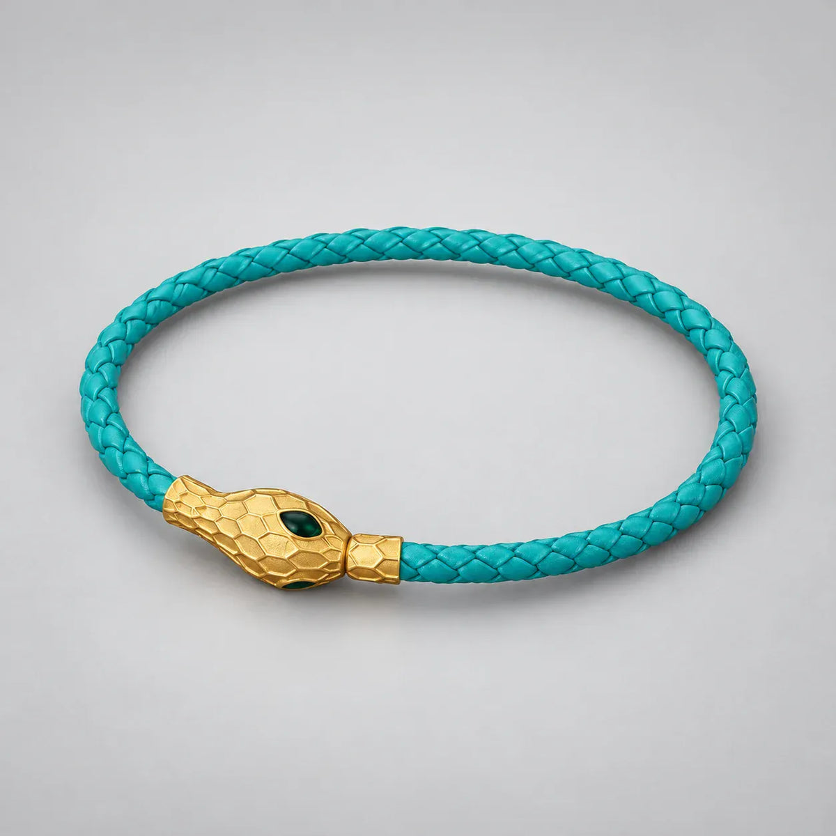 Bracelet Tressé Tête de Serpent Turquoise · doré / 20 cm