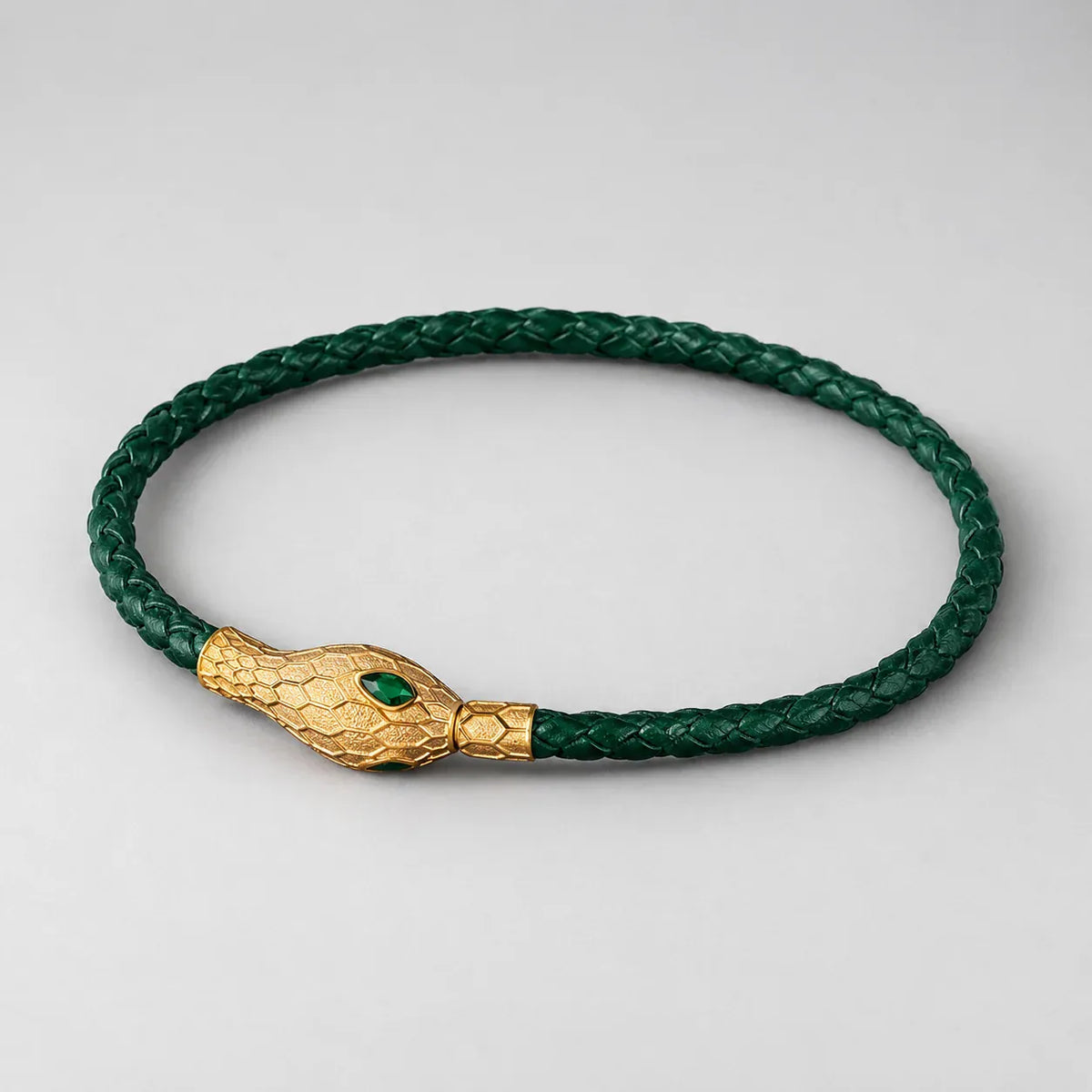 Bracelet Tressé Tête de Serpent Vert · doré / 18 cm