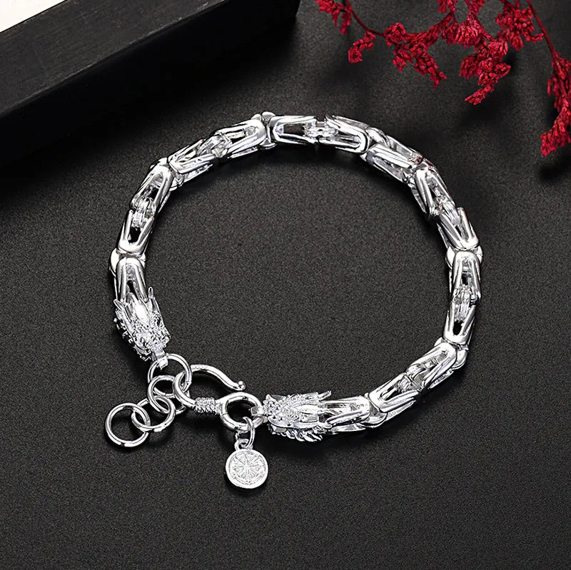 Bracelets de luxe en argent Sterling 925 pour hommes, chaîne tête de dragon originale, bijoux à la mode, cadeaux de fête de mariage et de vacances 20cm 8inches