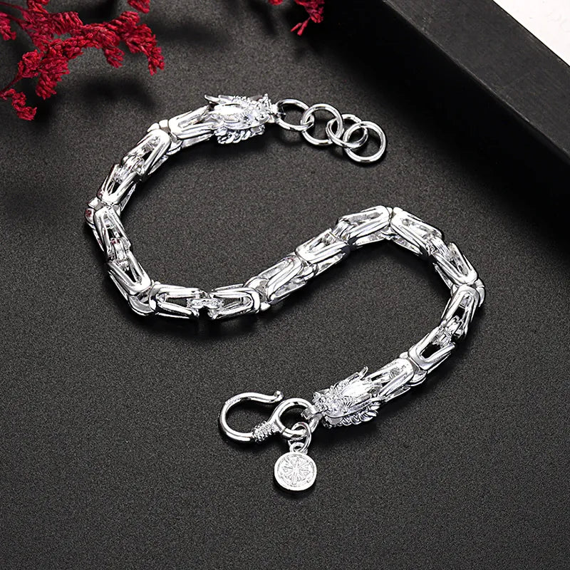 Bracelets de luxe en argent Sterling 925 pour hommes, chaîne tête de dragon originale, bijoux à la mode, cadeaux de fête de mariage et de vacances 20cm 8inches
