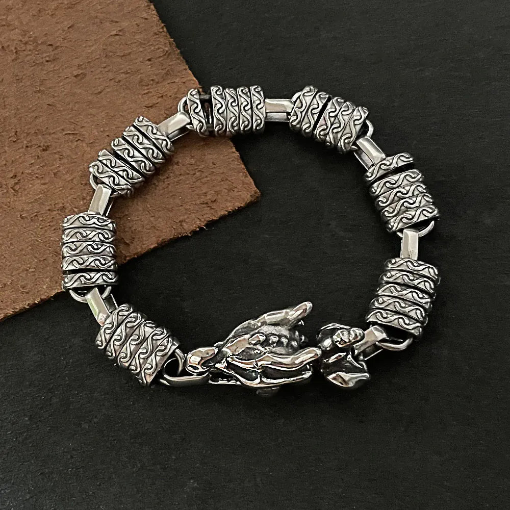 Bracelets vintage tête de dragon pour hommes, style steampunk, en acier inoxydable, bracelet de motard, bijou scandinave rock pour homme