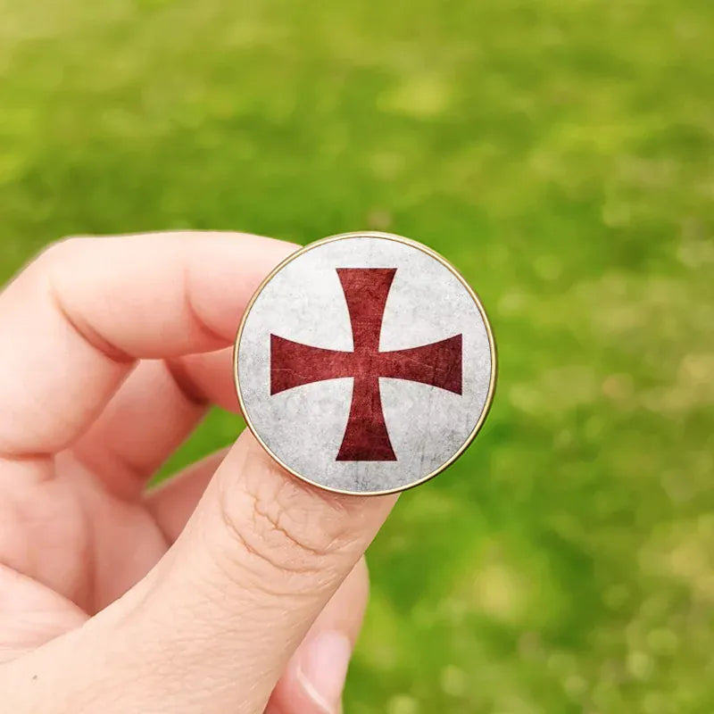 Broches de chevaliers templiers pour hommes, croix rouge, symbole maçonnique, Cabochon en verre, Badge, épingles en métal, cadeau 5 / Bronze 25mm