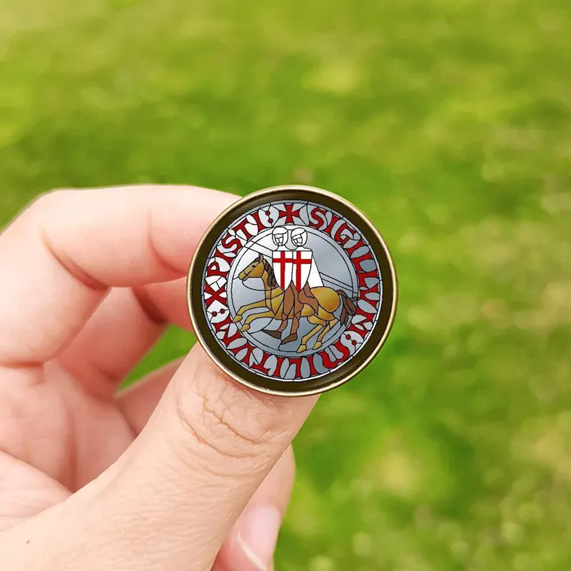 Broches de chevaliers templiers pour hommes, croix rouge, symbole maçonnique, Cabochon en verre, Badge, épingles en métal, cadeau 8 / Silver 25mm