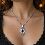 Collier Main de Fatima Ajourée Grand Œil Bleu - Vignette | Médiéfan