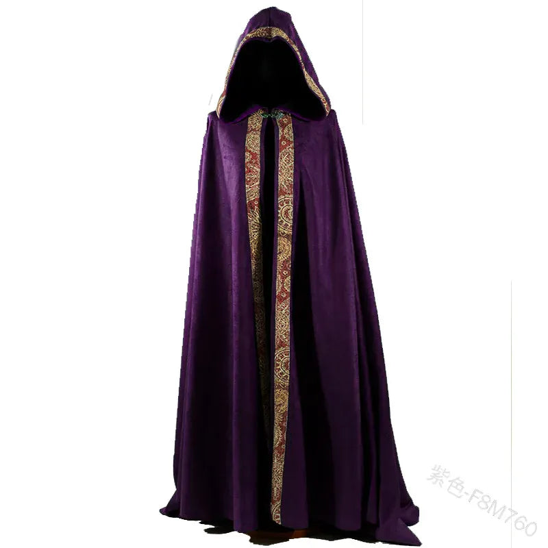 Cape de Magicienne violette à capuche et brocart doré — Médiéfan