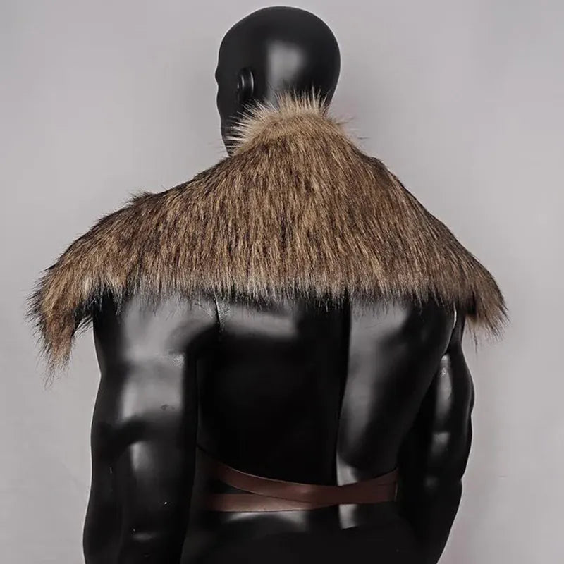 Cape en fausse fourrure pour homme, Cape d'épaule avec sangle de poitrine, col en fausse fourrure, Cape en fourrure Viking rétro, Costume de Cosplay d'halloween