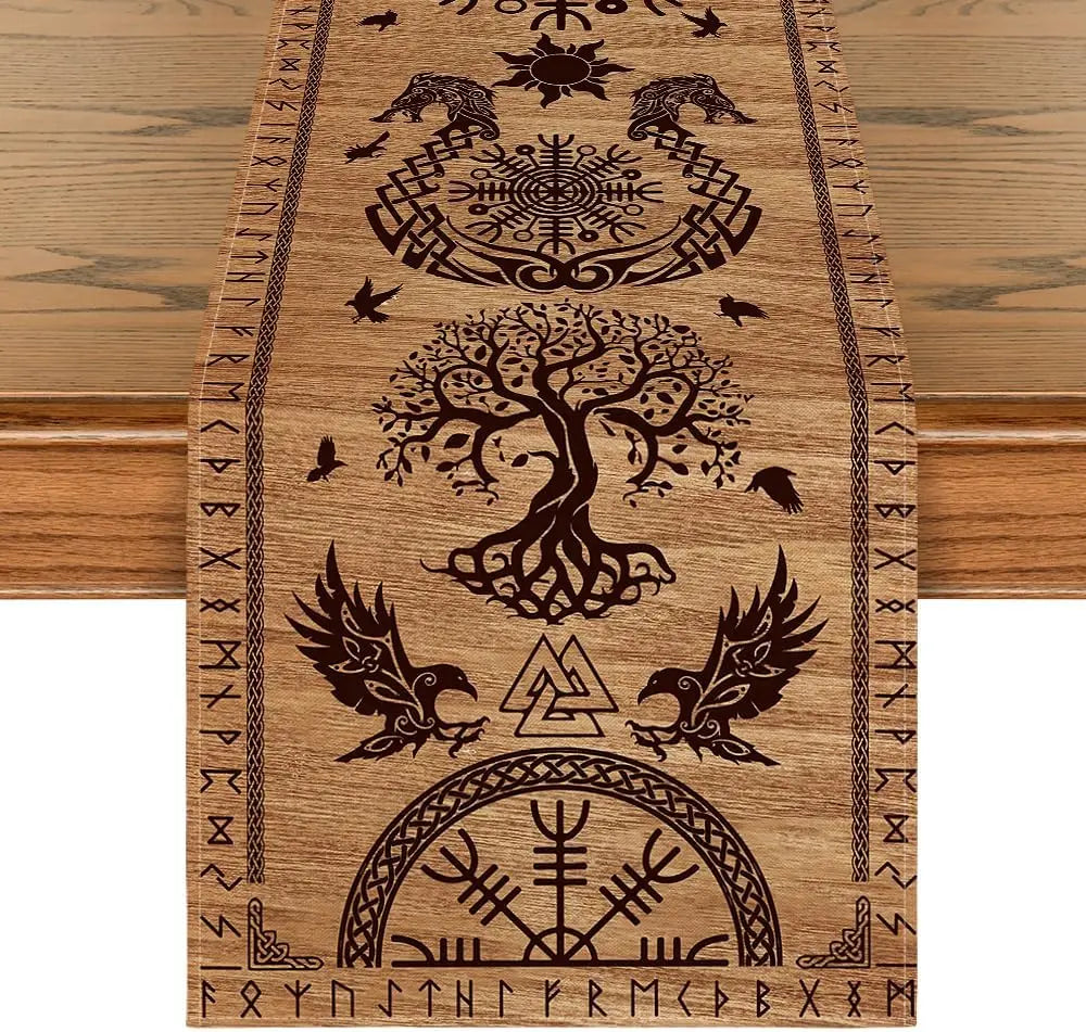 Chemin de Table Viking en Lin Bois / 150 × 33 cm
