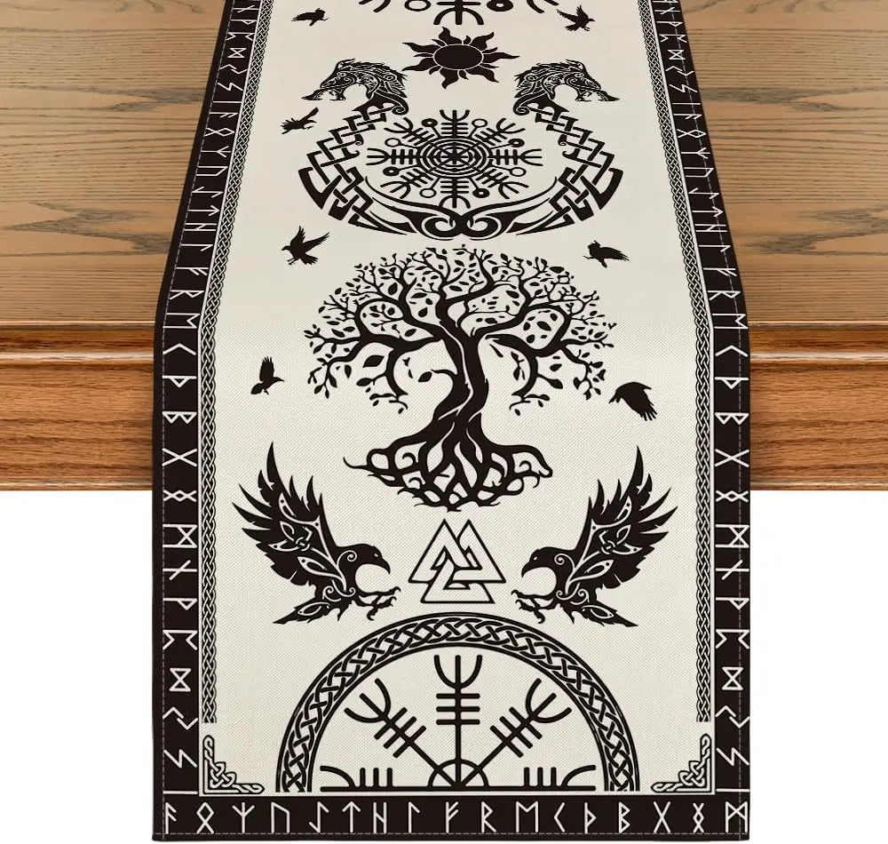 Chemin de Table Viking en Lin Écru / 150 × 33 cm