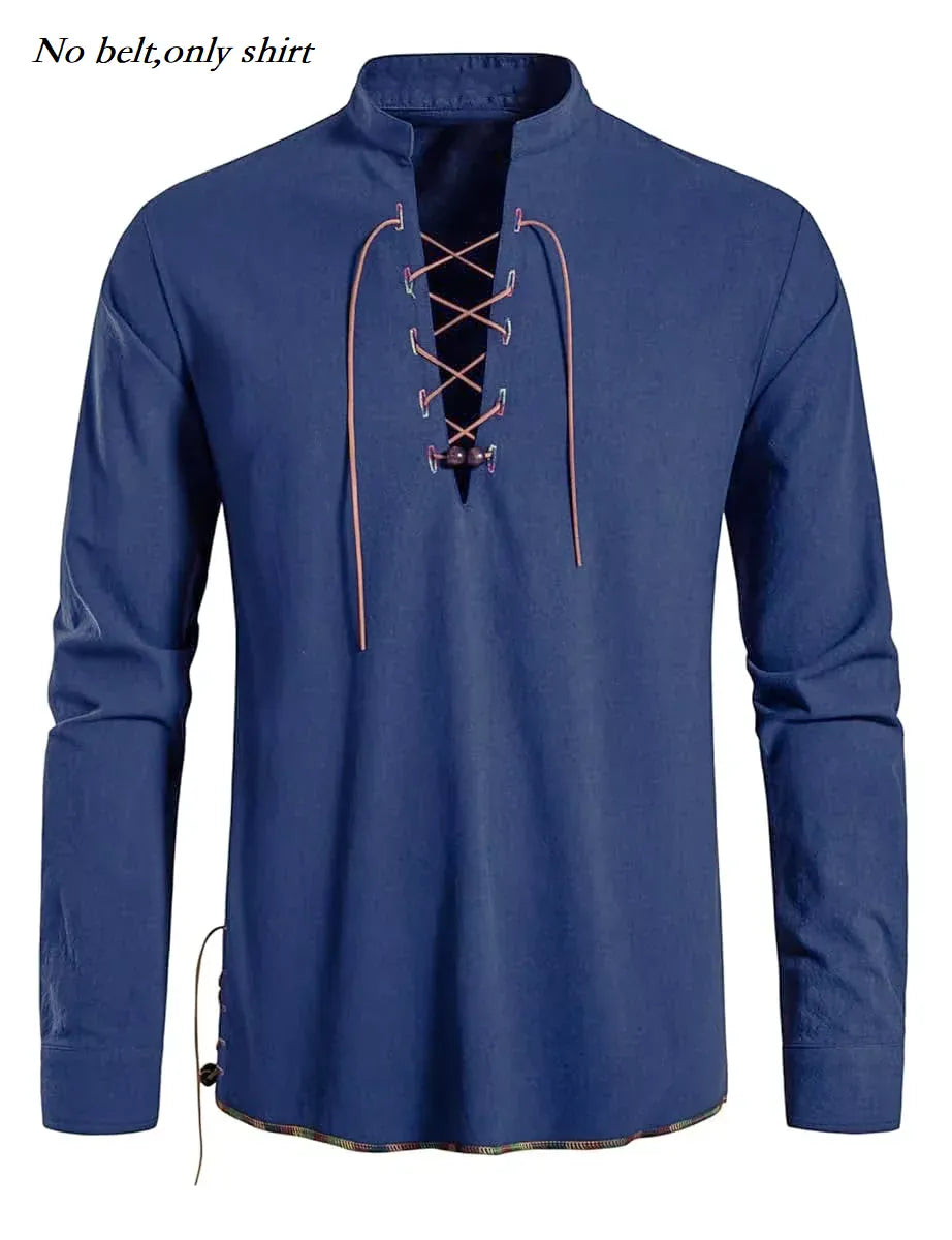 Chemise Médiévale à Laçage Bleu marine / Sans ceinture / S