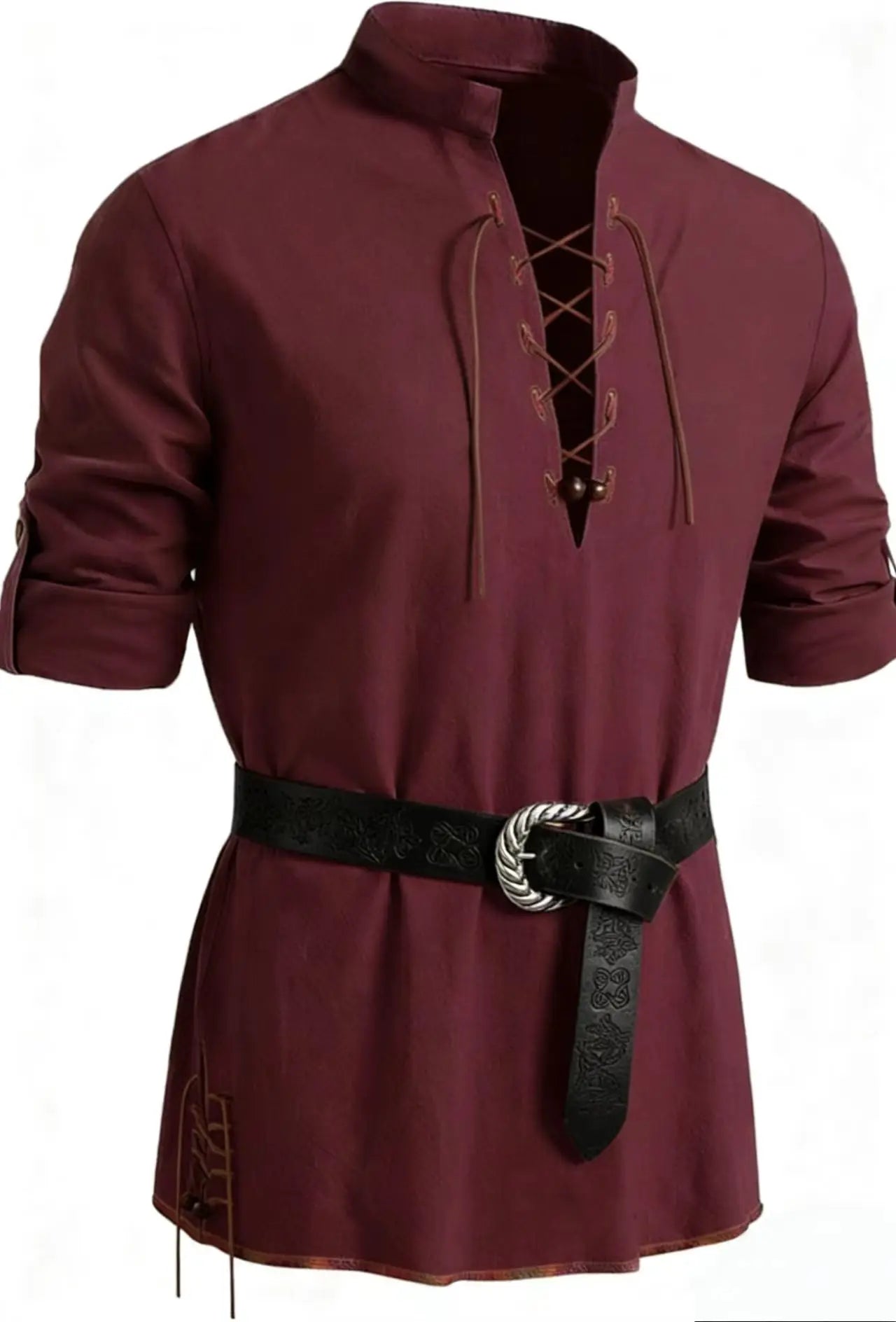 Chemise Médiévale à Laçage Bordeaux / Avec ceinture / S