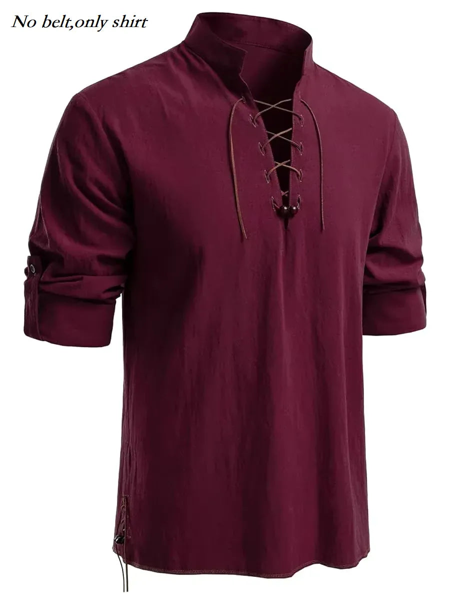 Chemise Médiévale à Laçage Bordeaux / Sans ceinture / M