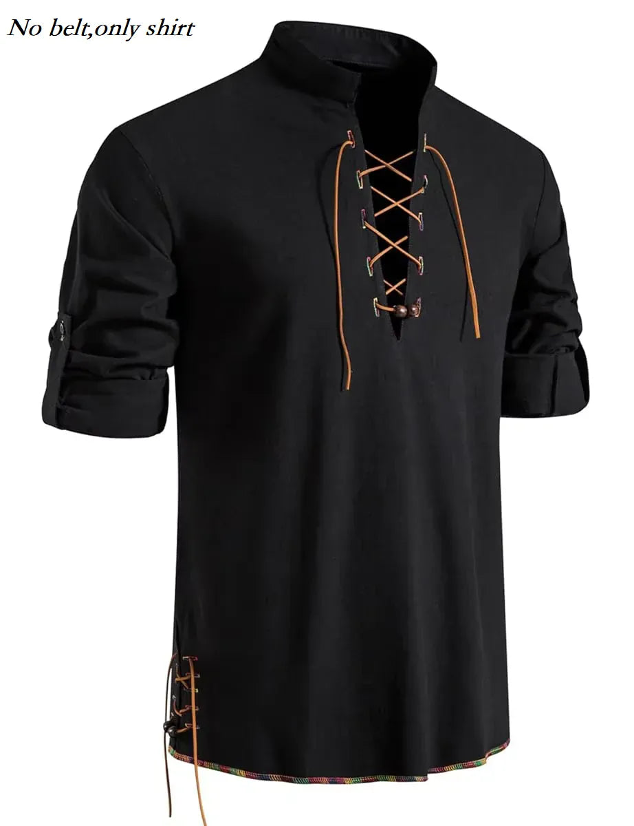Chemise Médiévale à Laçage Noir / Sans ceinture / M