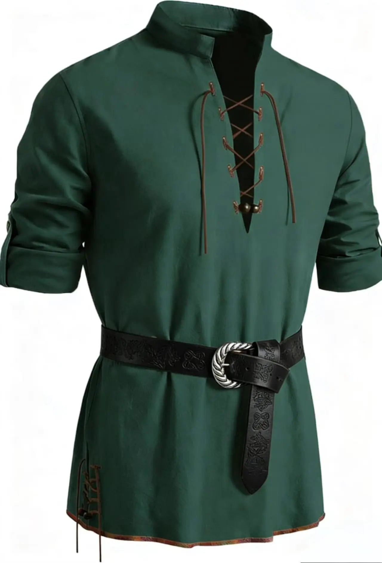 Chemise Médiévale à Laçage Vert / Avec ceinture / 3XL