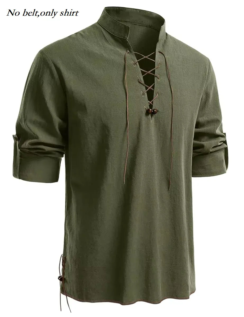 Chemise Médiévale à Laçage Vert / Sans ceinture / 3XL
