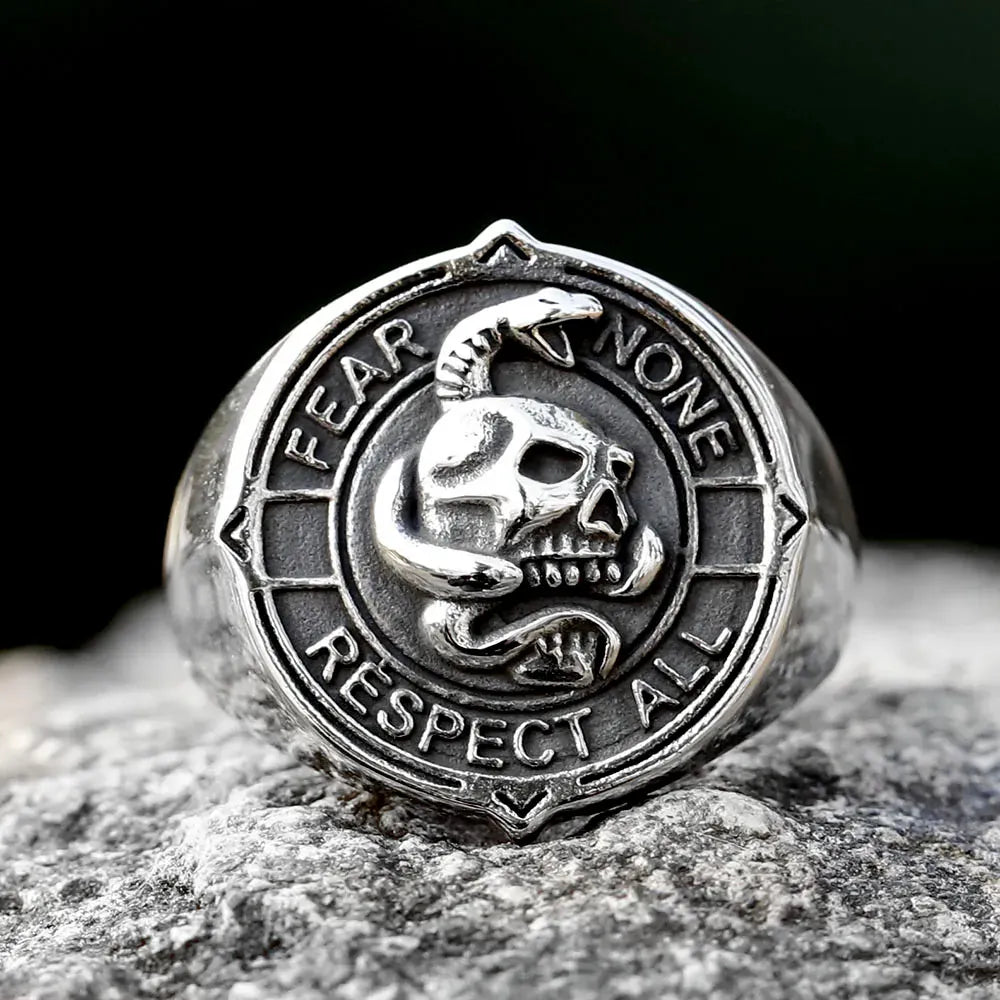 Chevalière Crâne et Serpent Fear None