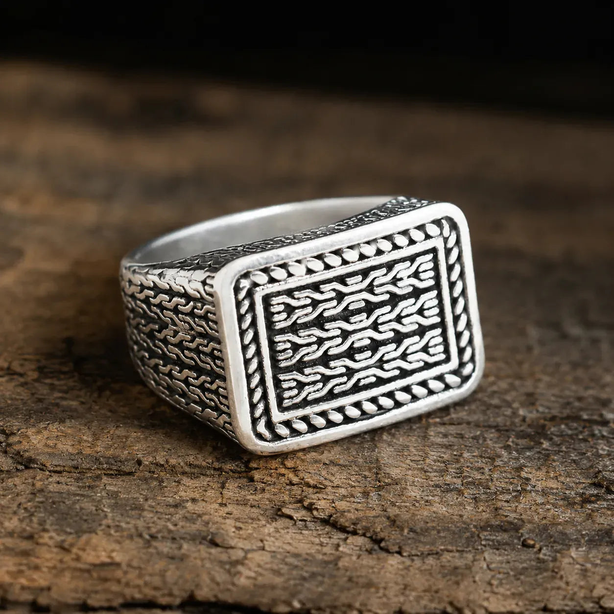 Chevalière Rectangle Tressée