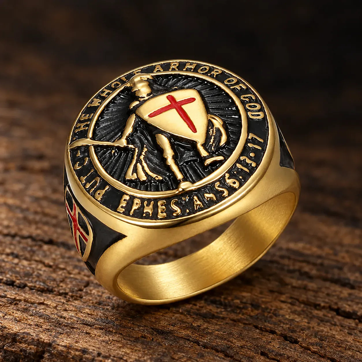 Chevalière templière croix rouge dorée « Sigillum Militum »