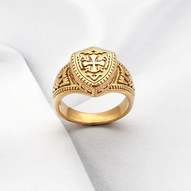 Chevalière templière plaquée or croix de chevalier