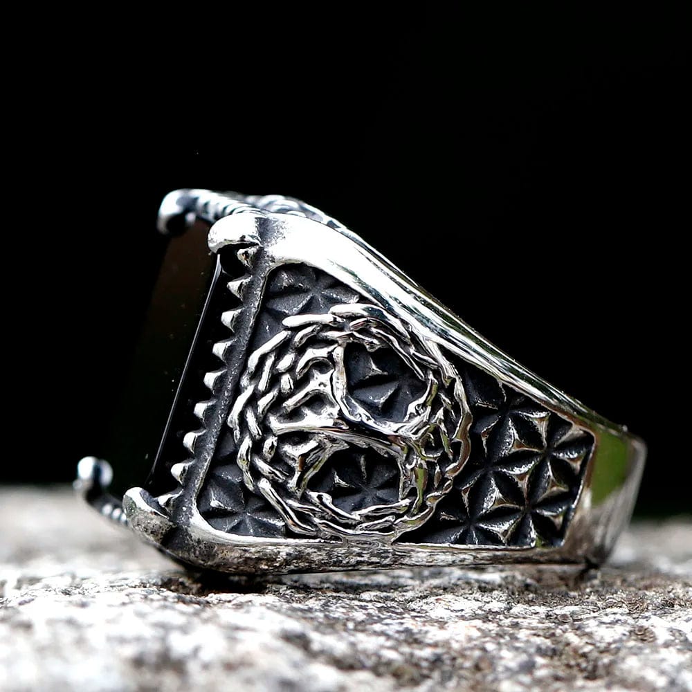 Chevalière Yggdrasil Pierre Noire
