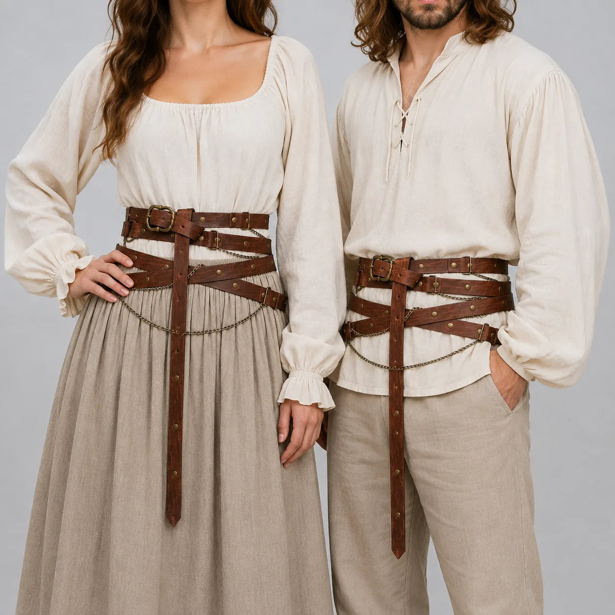 Ceinture medievale a chainette marron portee homme et femme - Mediefan