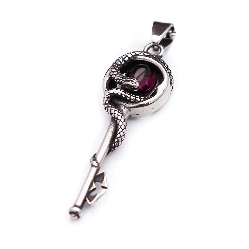 Collier Clé au Serpent et Pierre Pourpre Pendentif seul