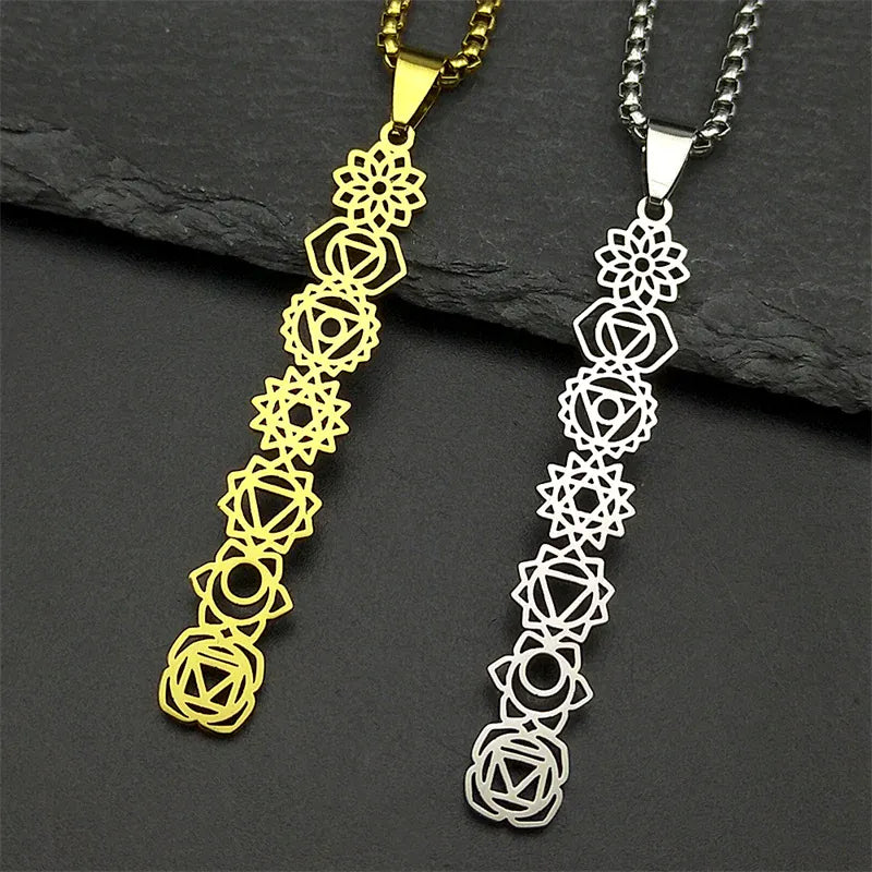 Collier Colonne des 7 Chakras Ajourés