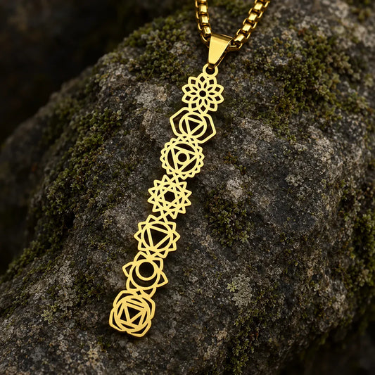 Collier Colonne des 7 Chakras Ajourés