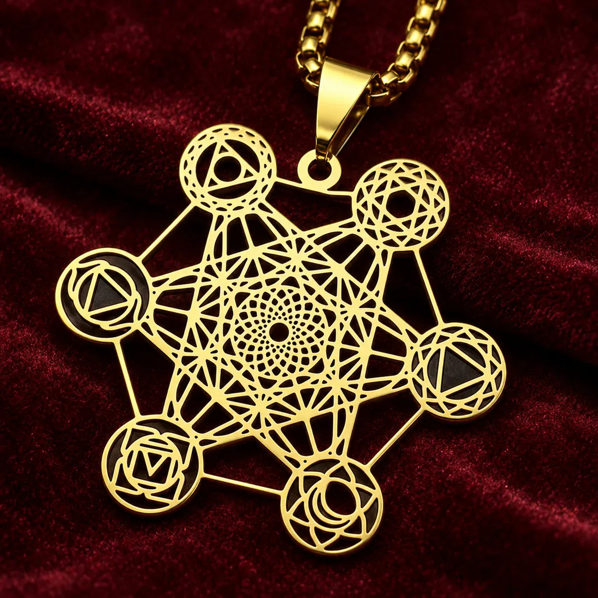 Collier Cube de Métatron aux Symboles des Chakras