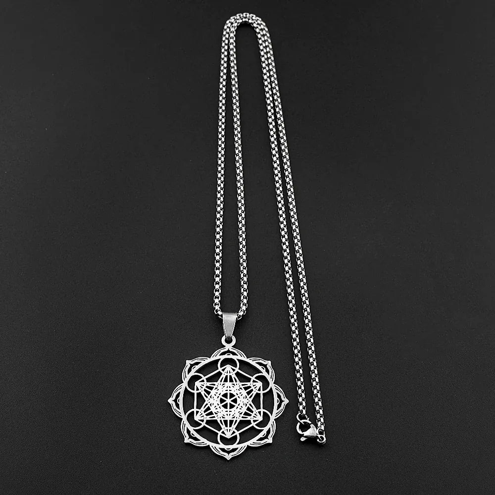 Collier Cube de Métatron en Couronne de Lotus