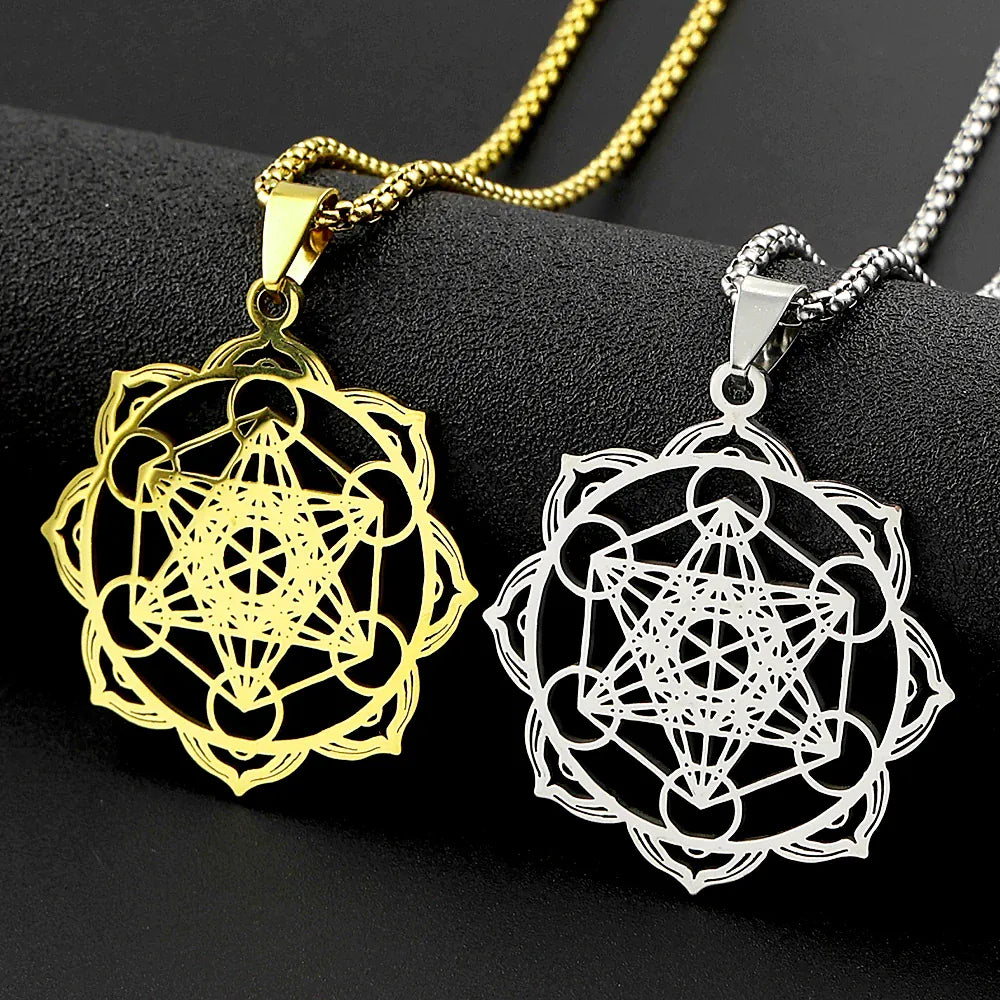 Collier Cube de Métatron en Couronne de Lotus