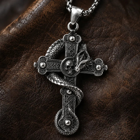 Collier Dragon & Croix Gothique