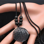 Collier Fleur de Vie Noir à Perles Noires - Vignette | Médiéfan