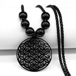 Collier Fleur de Vie Noir à Perles Noires - Vignette | Médiéfan