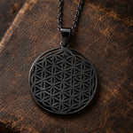Collier Fleur de Vie Noir Chaîne Fine - Vignette | Médiéfan