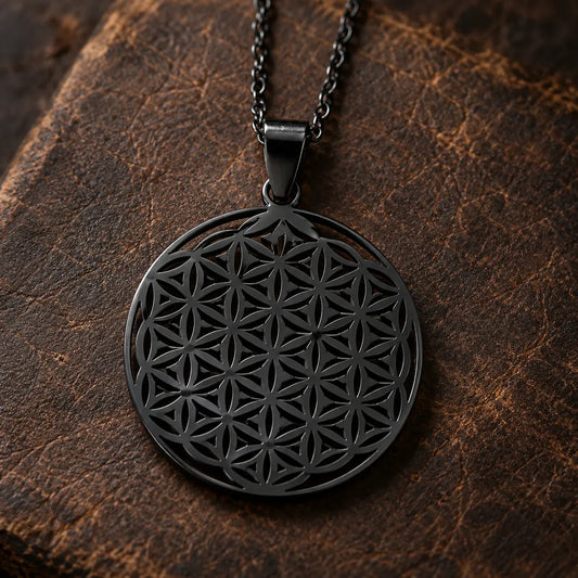 Collier Fleur de Vie Noir Chaîne Fine Noir