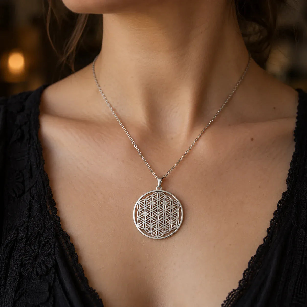 Collier Grande Fleur de Vie Perlée