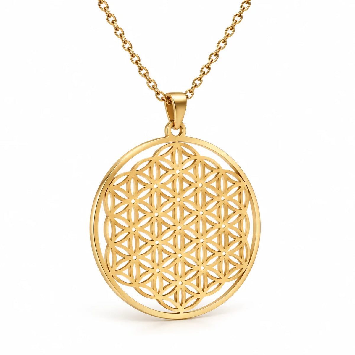 Collier Grande Fleur de Vie Perlée Doré / 45 cm