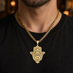 Collier Grande Main de Fatima Œil et Lotus Gravés - Vignette | Médiéfan