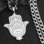 Collier Grande Main de Fatima Œil et Lotus Gravés - Vignette | Médiéfan
