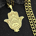 Collier Grande Main de Fatima Œil et Lotus Gravés - Vignette | Médiéfan