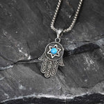 Collier Homme Main de Fatima Turquoise et Étoile de David - Vignette | Médiéfan