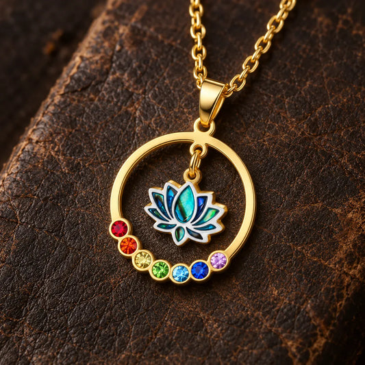 Collier Lotus Irisé dans un Cercle 7 Chakras