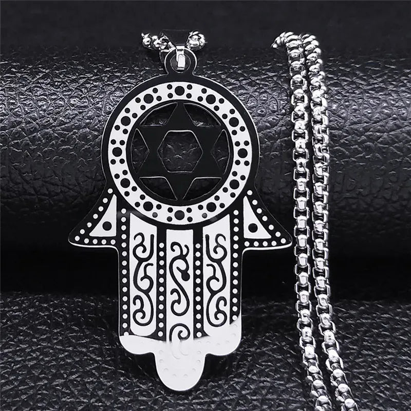 Collier Main de Fatima à Étoile de David Ajourée Argenté
