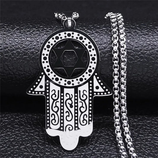 Collier Main de Fatima à Étoile de David Ajourée Argenté