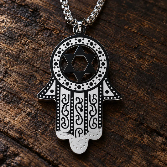 Collier Main de Fatima à Étoile de David Ajourée Argenté