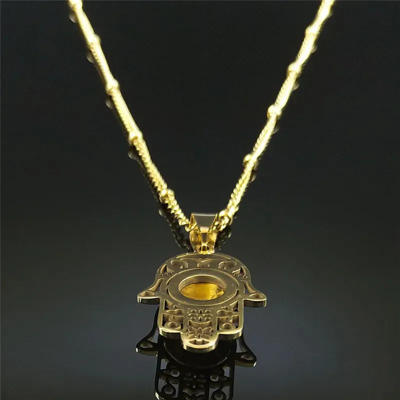 Collier Main de Fatima Ajourée Œil de Tigre