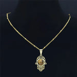 Collier Main de Fatima Ajourée Œil de Tigre - Vignette | Médiéfan
